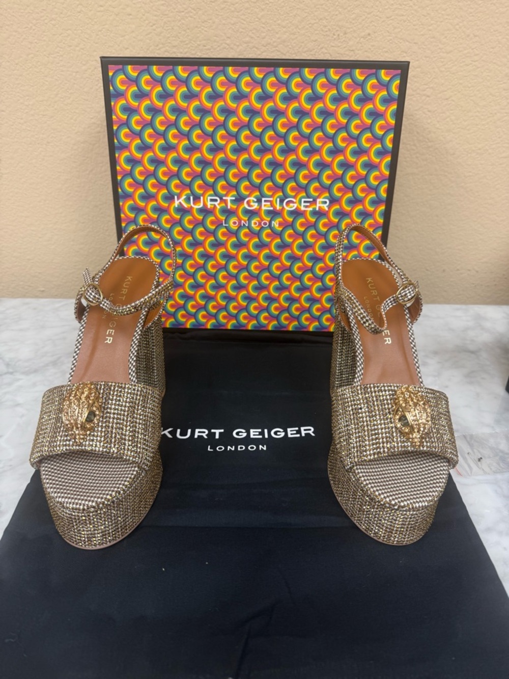 Kurt Geiger Gold Metallic Platform Block Heel ❤️❤️❤️ - Picture 13 of 17